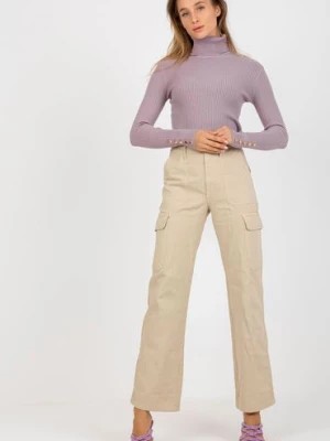 Zdjęcie produktu Jasnofioletowy prążkowany sweter z golfem i guzikami