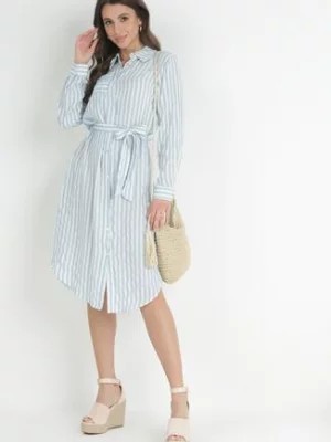 Zdjęcie produktu Jasnoniebieska Koszulowa Sukienka z Bawełny w Paski Ditya