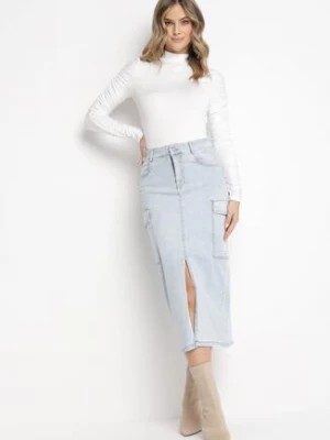 Zdjęcie produktu Jasnoniebieska Spódnica Midi Jeansowa z Szerokimi Kieszeniami Carlana
