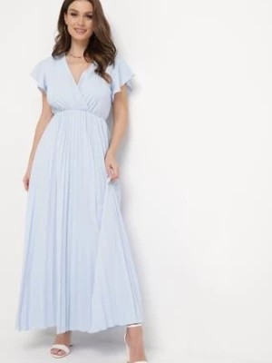 Zdjęcie produktu Jasnoniebieska Sukienka Maxi Plisowana z Kopertową Górą Rozkloszowany Fason Anelea
