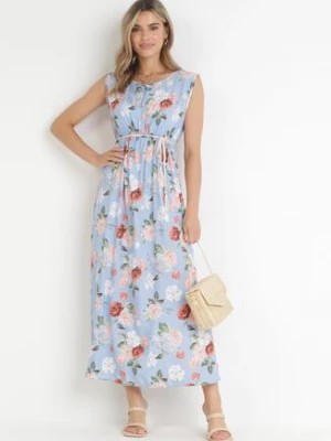 Zdjęcie produktu Jasnoniebieska Sukienka Maxi z Rozkloszowanym Dołem i Gumką w Pasie Kimisa