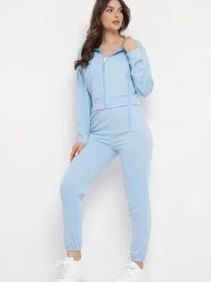 Zdjęcie produktu Jasnoniebieski 2-Częściowy Komplet Dresowy z Krótką Bluzą z Kapturem i Luźnymi Spodniami Avifa