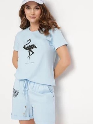 Zdjęcie produktu Jasnoniebieski Bawełniany Komplet na Lato T-shirt i Szorty z Nadrukiem Emorals
