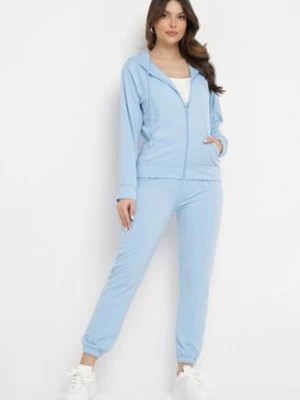 Zdjęcie produktu Jasnoniebieski Klasyczny Komplet Dresowy z Bluzą z Kapturem i Prostymi Spodniami Neiba