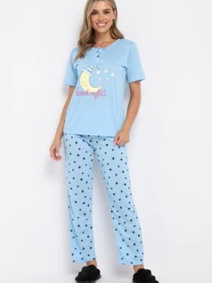 Zdjęcie produktu Jasnoniebieski Komplet Piżamowy Koszulka z Krótkim Rękawem i Nadrukiem i Spodnie na Gumce Fagiro