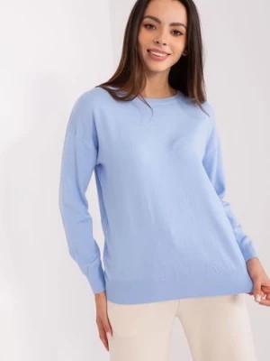 Zdjęcie produktu Jasnoniebieski sweter damski klasyczny ze ściągaczami