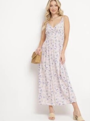 Zdjęcie produktu Jasnoróżowa Sukienka Bawełniana Rozkloszowana w Kwiatowy Print na Regulowanych Ramiączkach Rosapia