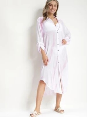 Zdjęcie produktu Jasnoróżowa Sukienka Oversize o Koszulowym Fasonie Rarosa