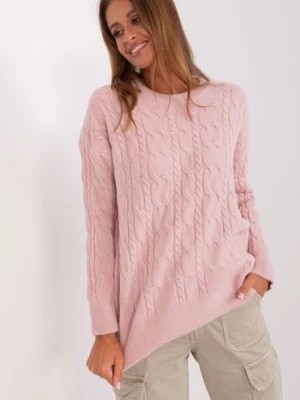 Zdjęcie produktu Jasnoróżowy klasyczny sweter damski z warkoczami