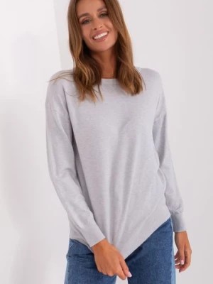 Zdjęcie produktu Jasnoszary sweter damski klasyczny ze ściągaczami