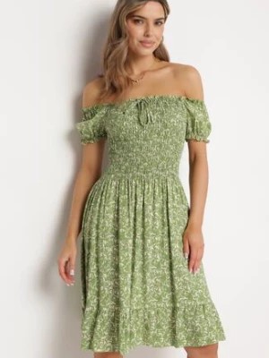 Zdjęcie produktu Jasnozielona Sukienka Hiszpanka z Bawełny w Drobne Kwiatki Wietema