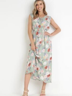 Zdjęcie produktu Jasnozielona Sukienka Maxi z Rozkloszowanym Dołem i Gumką w Pasie Kimisa