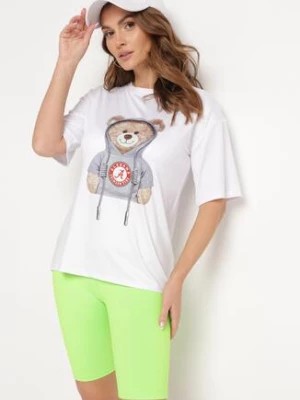 Zdjęcie produktu Zielono-Biały Komplet T-shirt z Ozdobnym Nadrukiem Szorty Typu Kolarki Wanesia