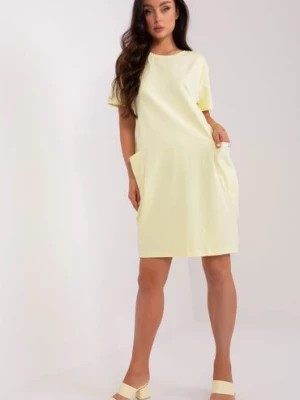 Zdjęcie produktu Jasnożółta dresowa sukienka basic z kieszeniami RELEVANCE