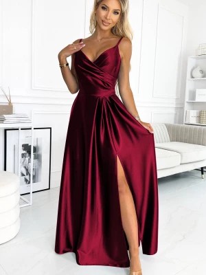 Zdjęcie produktu Jennefer elegancka maxi długa satynowa suknia na ramiączkach - BORDOWA Merg