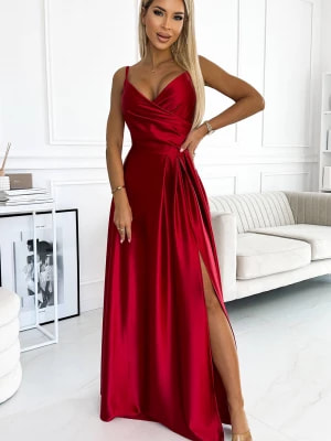 Zdjęcie produktu Jennefer elegancka maxi długa satynowa suknia na ramiączkach - CZERWONA Merg