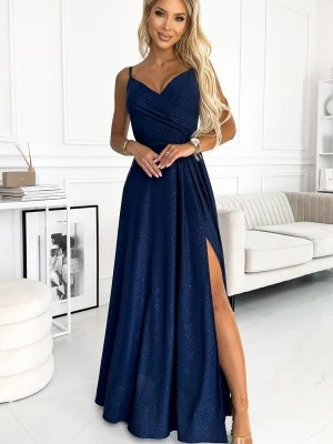 Zdjęcie produktu Jennefer elegancka maxi suknia na ramiączkach - GRANATOWA Z BROKATEM Merg