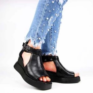 Zdjęcie produktu JEZZI ASA209-6 damskie sandały na koturnie czarne