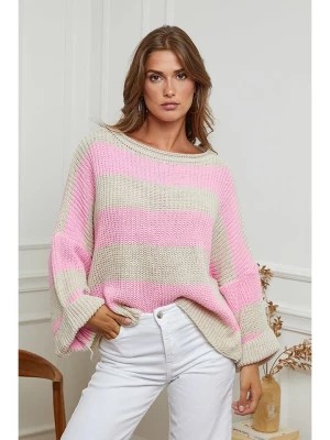 Zdjęcie produktu Plume Sweter "Myriam" w kolorze jasnoróżowo-kremowym rozmiar: L
