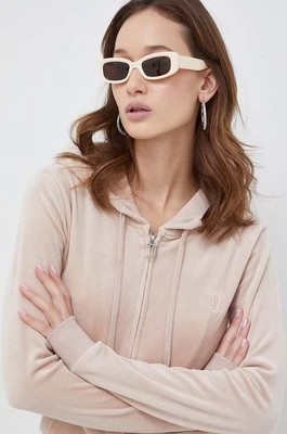 Zdjęcie produktu Juicy Couture bluza welurowa kolor beżowy z kapturem z aplikacją