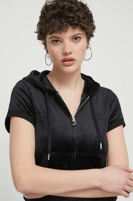 Zdjęcie produktu Juicy Couture bluza welurowa kolor czarny z kapturem z aplikacją