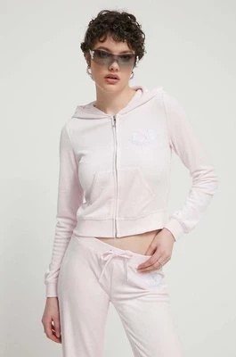 Zdjęcie produktu Juicy Couture bluza welurowa kolor różowy z kapturem z aplikacją
