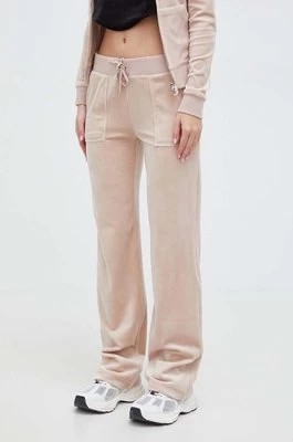 Zdjęcie produktu Juicy Couture spodnie dresowe welurowe kolor beżowy gładkie