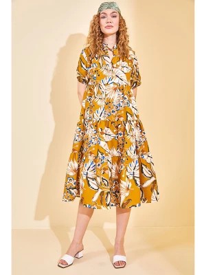 Zdjęcie produktu Jumeon Sukienka w kolorze musztardowym ze wzorem rozmiar: L
