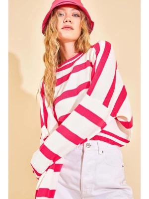 Zdjęcie produktu Jumeon Sweter w kolorze różowo-białym ze wzorem rozmiar: onesize