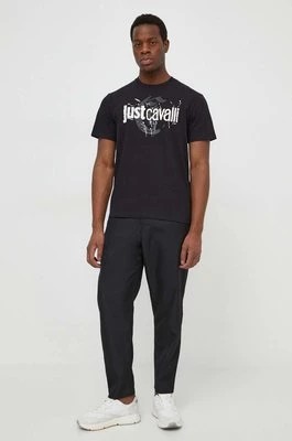 Zdjęcie produktu Just Cavalli t-shirt bawełniany męski kolor czarny z nadrukiem 76OAHG11 CJ318