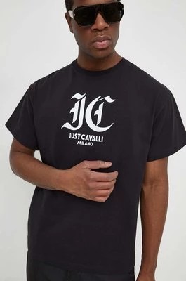 Zdjęcie produktu Just Cavalli t-shirt bawełniany męski kolor czarny z nadrukiem 76OAHG00 CJ318