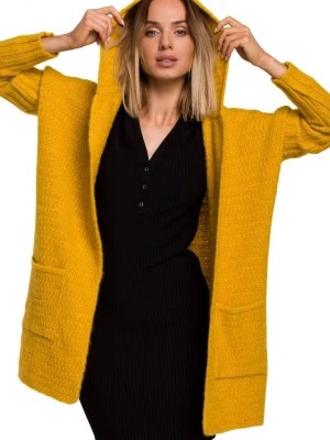 Zdjęcie produktu Kardigan oversize z wełną i obszernym kapturem wąskie rękawy żółty Polskie swetry