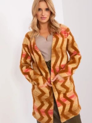 Zdjęcie produktu Kardigan w geometryczne wzory camelowy Wool Fashion Italia