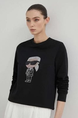 Zdjęcie produktu Karl Lagerfeld bluza bawełniana damska kolor czarny z aplikacją