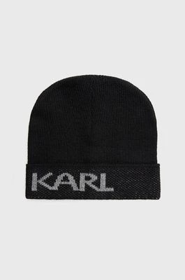 Zdjęcie produktu Karl Lagerfeld Czapka 512322.805601 kolor czarny z cienkiej dzianiny z domieszką wełny