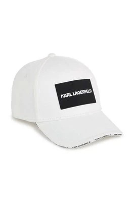 Zdjęcie produktu Karl Lagerfeld czapka z daszkiem bawełniana dziecięca kolor beżowy z aplikacją