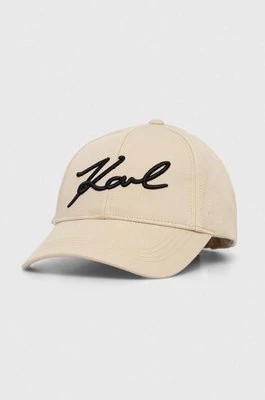 Zdjęcie produktu Karl Lagerfeld czapka z daszkiem bawełniana kolor beżowy z aplikacją