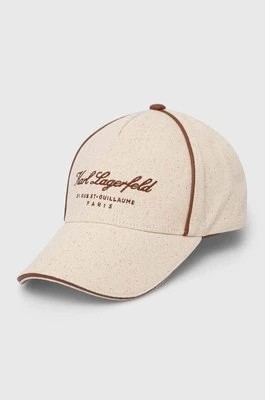 Zdjęcie produktu Karl Lagerfeld czapka z daszkiem bawełniana kolor beżowy z aplikacją