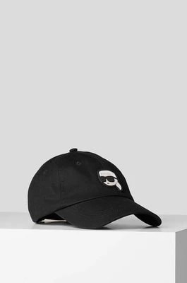 Zdjęcie produktu Karl Lagerfeld czapka z daszkiem bawełniana kolor czarny z aplikacją