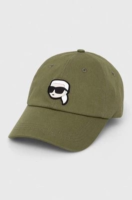 Zdjęcie produktu Karl Lagerfeld czapka z daszkiem bawełniana kolor zielony z aplikacją