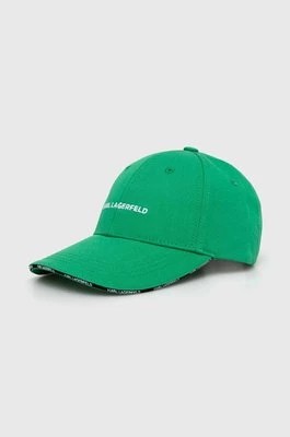 Zdjęcie produktu Karl Lagerfeld czapka z daszkiem bawełniana kolor zielony z aplikacją