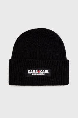 Zdjęcie produktu Karl Lagerfeld czapka z domieszką wełny Karl Lagerfeld x Cara Delevingne kolor czarny z domieszką wełny