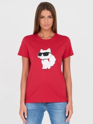 Zdjęcie produktu KARL LAGERFELD Czerwony t-shirt z kotem