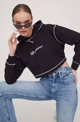 Zdjęcie produktu Karl Lagerfeld Jeans bluza damska kolor czarny z kapturem z aplikacją