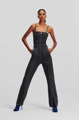 Zdjęcie produktu Karl Lagerfeld Jeans kombinezon jeansowy kolor szary bawełniany z dekoltem karo
