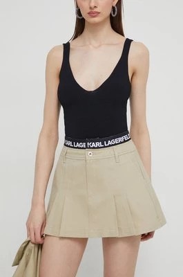 Zdjęcie produktu Karl Lagerfeld Jeans spódnica bawełniana kolor beżowy mini rozkloszowana