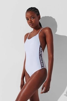 Zdjęcie produktu Karl Lagerfeld jednoczęściowy strój kąpielowy kolor biały miękka miseczka