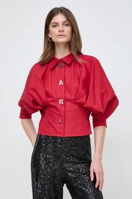 Zdjęcie produktu Karl Lagerfeld koszula bawełniana damska kolor czerwony relaxed z kołnierzykiem klasycznym