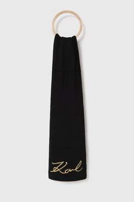 Zdjęcie produktu Karl Lagerfeld szalik z domieszką wełny kolor czarny z aplikacją