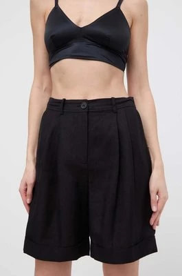 Zdjęcie produktu Karl Lagerfeld szorty lniane kolor czarny gładkie high waist